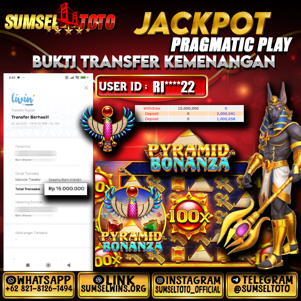 SUMSELTOTO JACKPOT PYRAMID BONANZA Rp.15,000,000.,- LUNAS