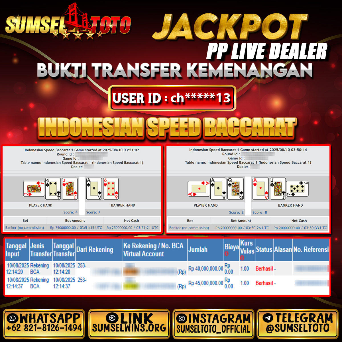 SUMSELTOTO JACKPOT PP LIVE GAME Rp.85,000,000.,- LUNAS