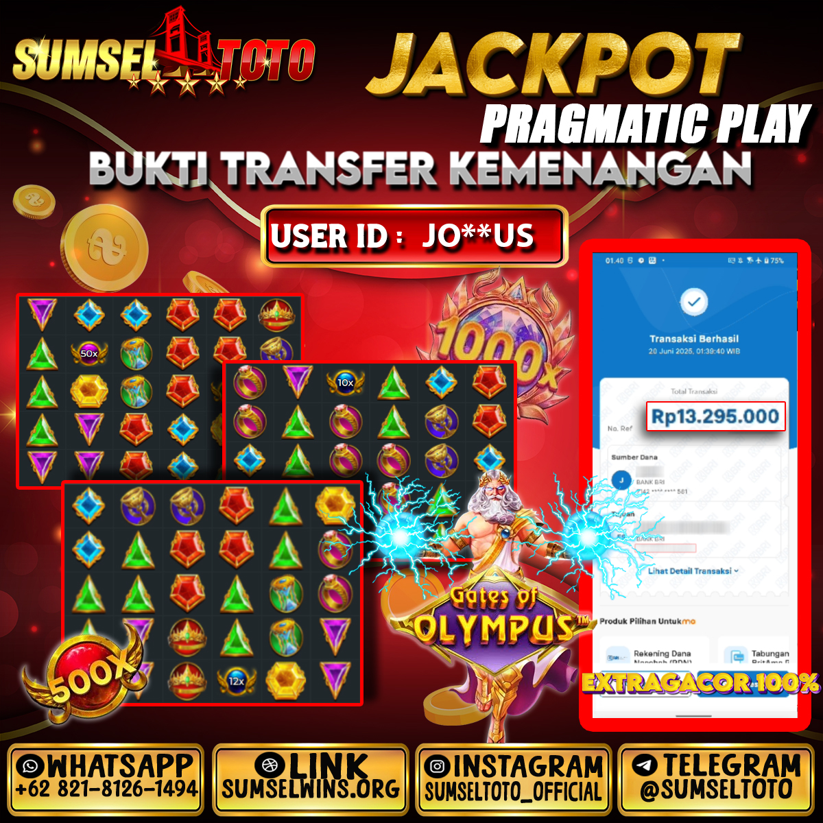 SUMSELTOTO JACKPOT TOGEL SINGAPORE Rp.13,295,000.,- LUNAS