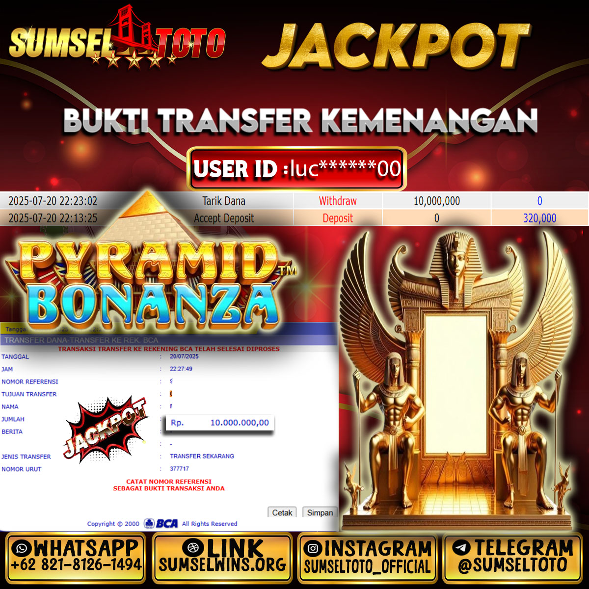 SUMSELTOTO JACKPOT PYRAMID BONANZA Rp.10,000,000.,- LUNAS