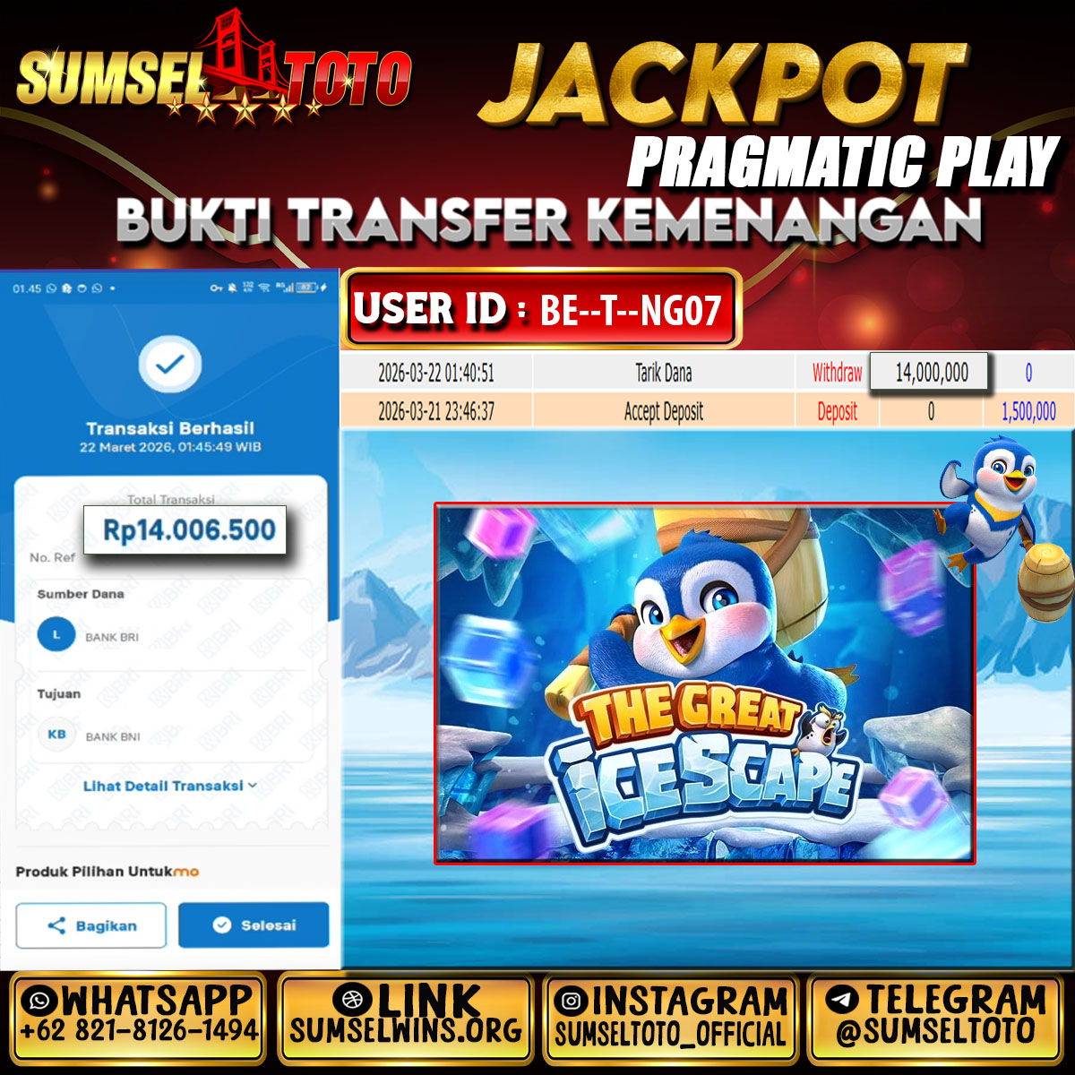 SUMSELTOTO JACKPOT THE GREAT ICE SCAPE  Rp.14,000,000.,- LUNAS